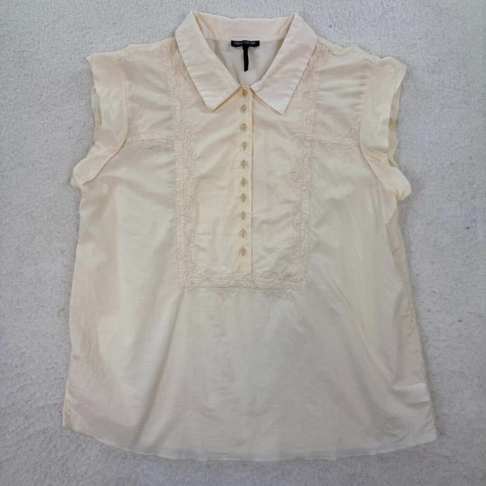 Vintage Oleg Cassini Ivory Cotton Embroidered Blouse Romantic Cottagecore Sz 14